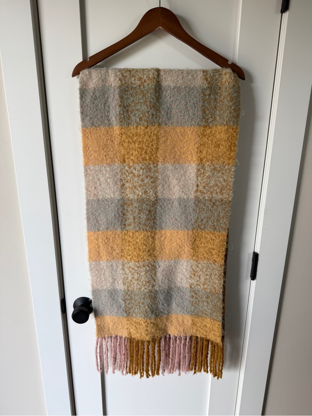 Madewell Scarf in Plaid Check Yellow Pink Blue